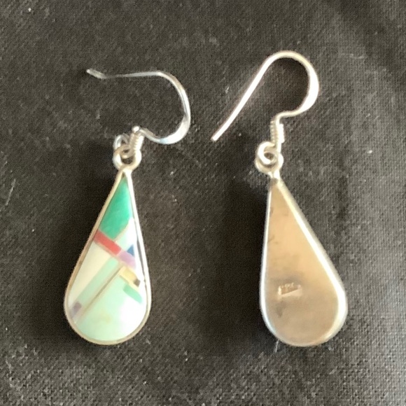 Sterling silver turquoise teardrop earrings - Picture 1 of 2